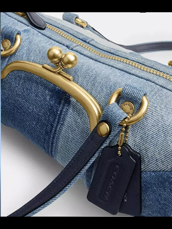 Coach Denim Barrel Shoulder Bag in Light and Medium Blue with Gold Hardware - Picture 5 of 5
